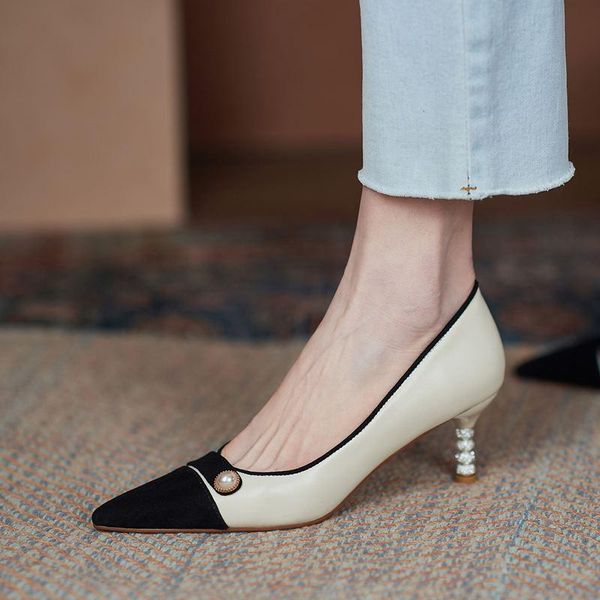 

dress shoes beautiful heel design soft genuine leather women heels mixed colors stiletto fashion high, Black