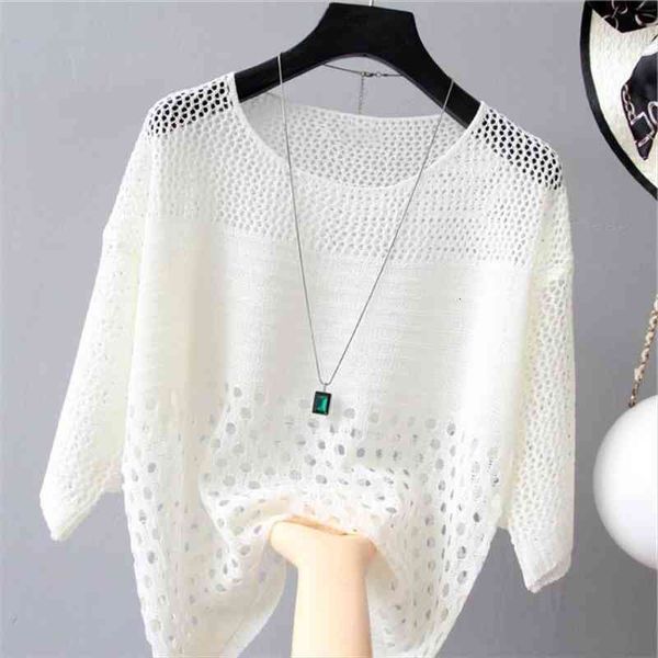 

hollow out summer women sweaters fashion bat sleeve loose pullovers casual all-match women thin knitting female t-shirt, White;black