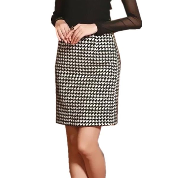 

2021 autumn winter women skirt fashion ladies high waist midi skirt houndstooth plus size skirts women s386, Black