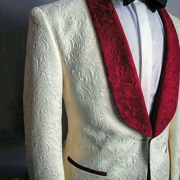 

men's suits & blazers real po costume homme mariage print ivory pattern wedding for groom tuxedos jacquard groosmen blazer masculino 2, White;black