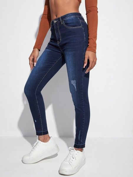 

raw hem skinny jeans x8er#, Blue