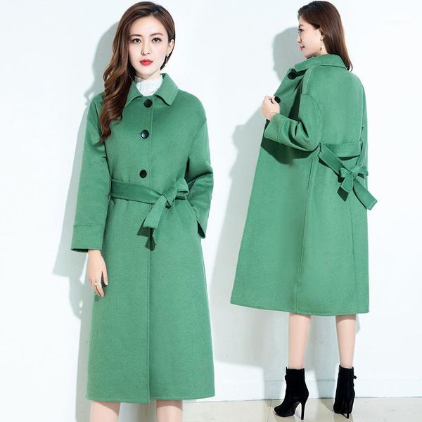 

female double-faced wool coats 2019 autumn winter new temperament slim wool jacket coat womens long woolen overcoat1, Black