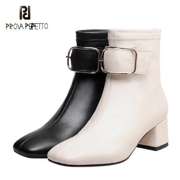 

boots female korean version square head belt buckle fashion autumn winter white mid-heel short wild thick heel, Black