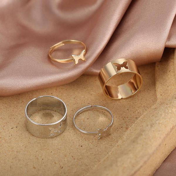 

wedding rings punk fashion gold silver color butterfly for women men lover couple opening set engagement jewelry 2021, Slivery;golden