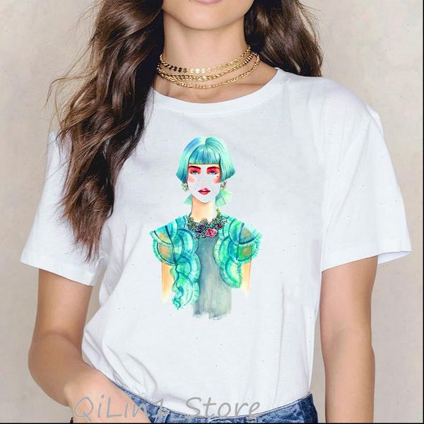 

watercolor vogue girl printed t shirt women pink flower white tshirt female harajuku shirt hipster cool lady tee shirt femme