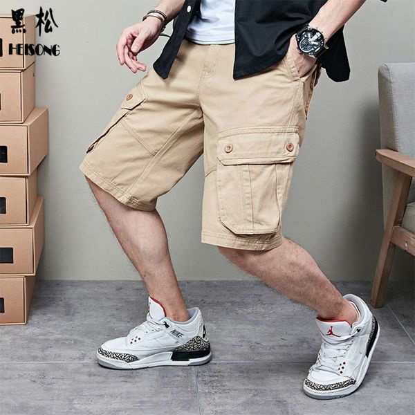 

men's tooling summer sports new capris fashion loose solid color casual pants trend shorts men, Black