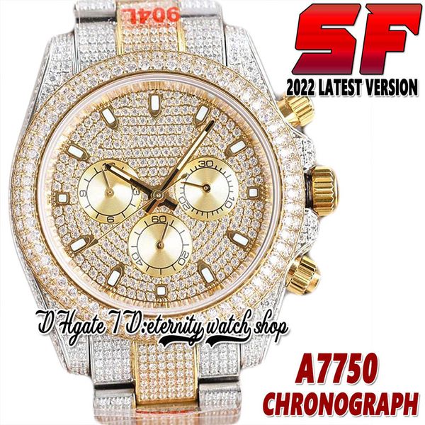 

2022 sf 116508 eta 7750 sa7750 chronograph automatic mens watch 116503 diamond dial 904l stainless case iced out diamonds two tone bracelet, Slivery;brown