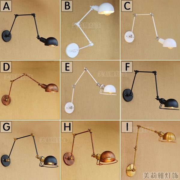 

wall lamp loft retro matte black iron shade adjustable swing arm reading lamps lights e27 / e26 sconce for workroom bedroom bar cafe