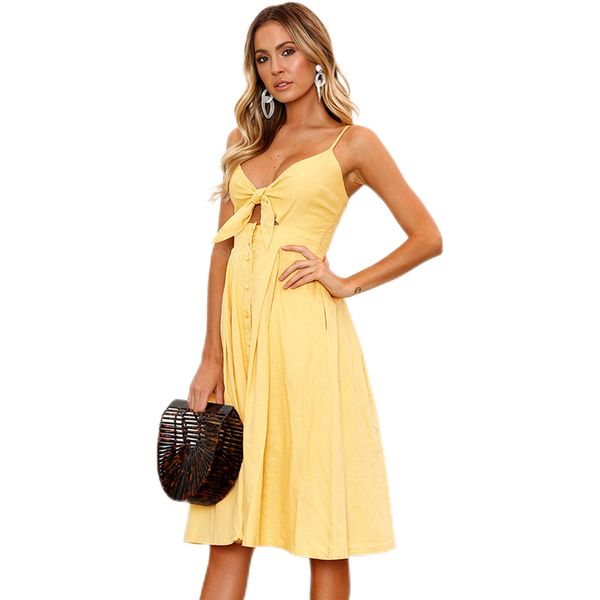 

ladies bow backless boho bohemian beach summer dress women sundress v-neck sleeveless strap vestido, Black;gray