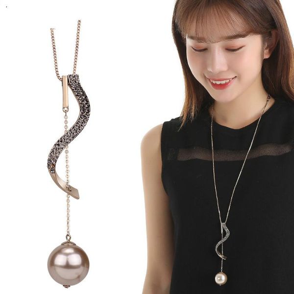 

pendant necklaces fashion long simluated pearl adjusted sweater chain, Silver