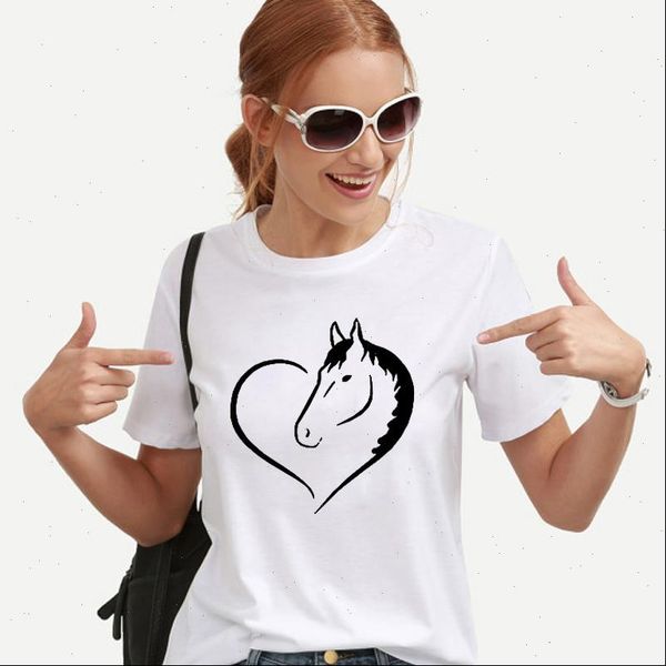 

lus los womens t shirts summer short sleeve cotton white t shirt horse cartoon printed women tee black shirts