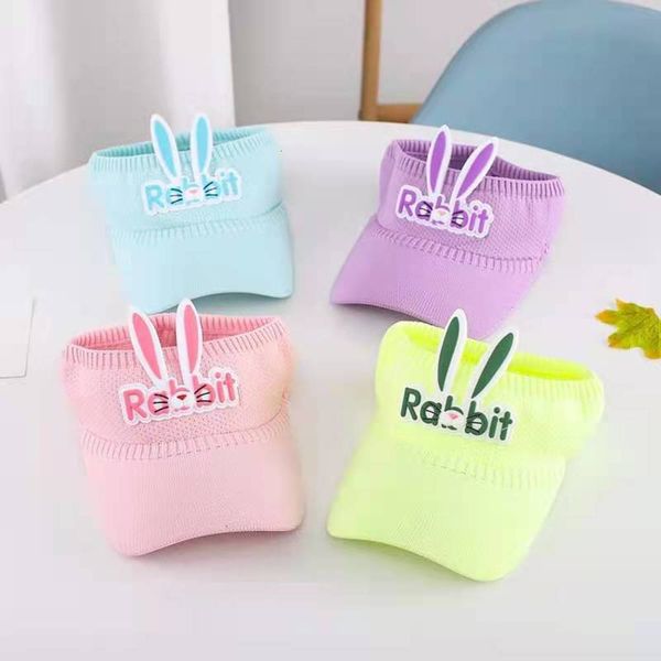 

children's rabbit ear knitted hollow hat for outdoor travel in summer, Yellow
