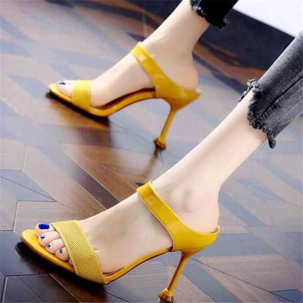 

sandals summer women's fashion wild stiletto heels wear a word slippers women platform shoes, Black