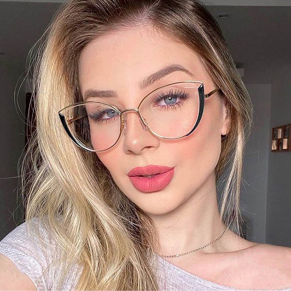 Sexy Cat Eye Lady Sprach Frame Eyeglasses Отдельные линзы Стиль Полный металл Тонкие очки края с цветной конструкцией