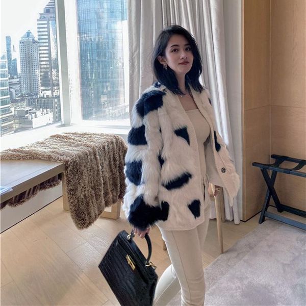 

women's fur & faux sheep coat and, Black