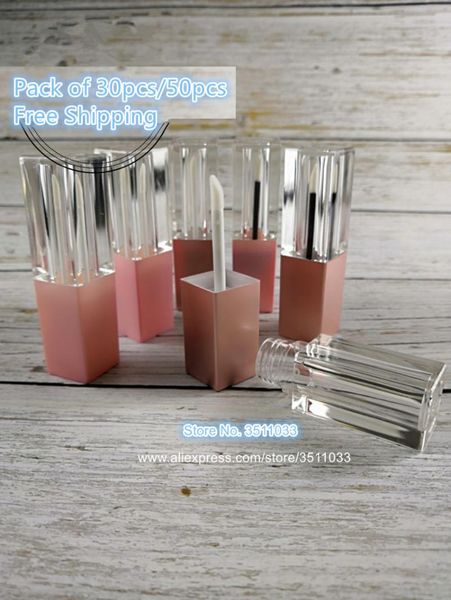 

storage bottles & jars 50pcs pink square plastic lip gloss bottle tube empty clear container rose gold cap beauty oil packagetube