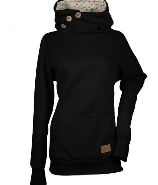 

women's hoodies & sweatshirts manubeau women turtleneck button spring autumn casual long sleeve slim plus size sweatshirt pockets hood, Black
