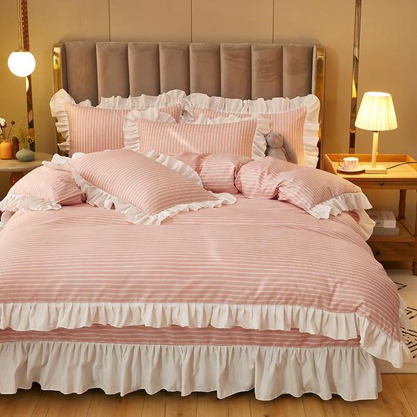 

bedding sets duvet cover set 4 pieces pattern stripes ruffle bedclothes include bedskirt pillowcase comforter for kids/oceania