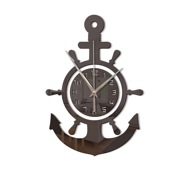 

wall clocks anchor helmsman sailor pirate ship acrylic mirror clock personality 3d cross-border mediterranean style