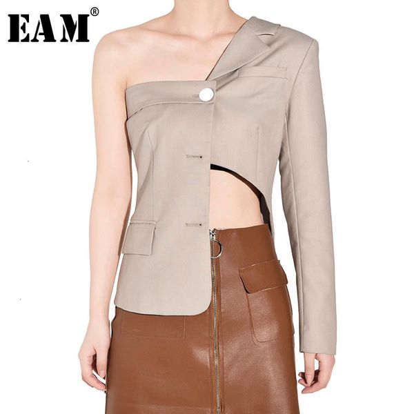 

eam] loose fit black asymmetrical split short jacket new lapel long sleeve women coat fashion tide spring autumn js7070 201013, Black;brown