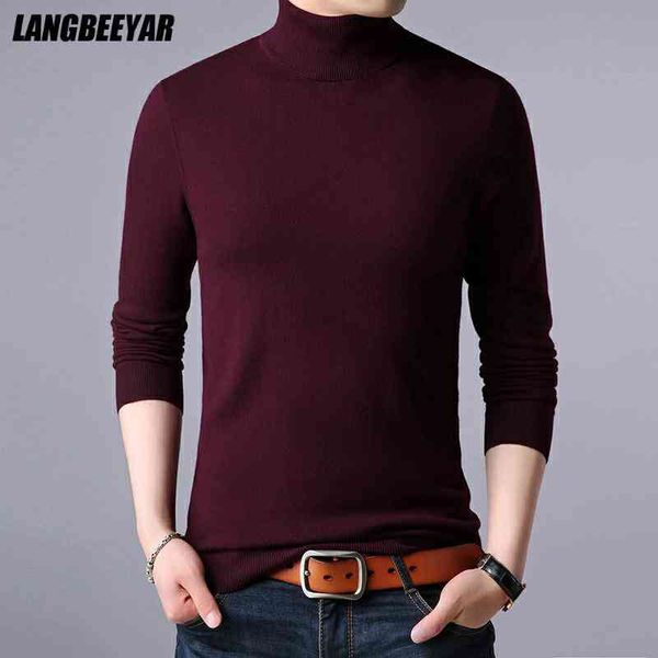 

100% wool grade fashion brand knit mens turtle necks sweater pullover autum winter solid color casual jumper men's clothing, Black
