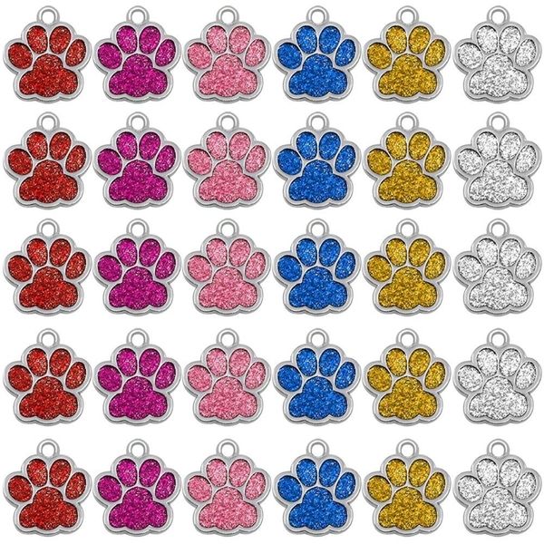 Commercio all'ingrosso 60 pz / lotto Glitter Zampa Targhette identificative per animali domestici Targhetta identificativa personalizzata per cuccioli di gatto in acciaio inossidabile per cani di piccola taglia e gatti Inciso Y200922