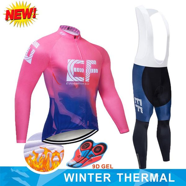 

racing sets ef team winter clothing men cycling jersey suits bicycle warm jacket outdoor long sleeve velvet bib pants, Black;blue