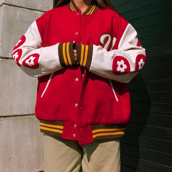 

women's jackets oversized autumn winter varsity baseball women red fashion long sleeve 2021 loose letter print bomber coat y2k clothes, Black;brown
