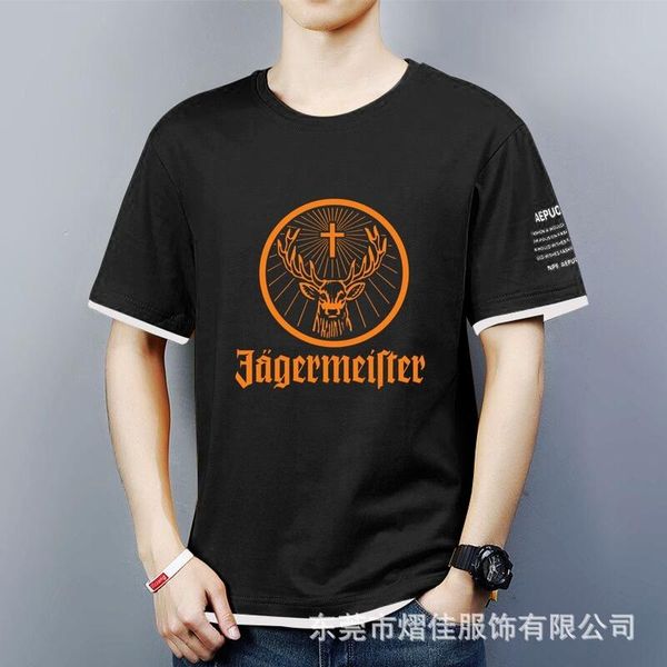 

men's t-shirts jagermeister summer short sleeve t-shirt cotton comfortable color contrast casual sport, White;black
