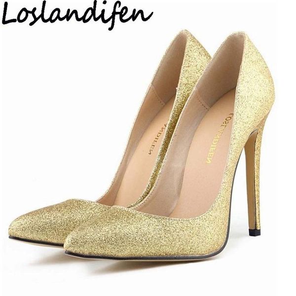 

dress shoes loslandifen plus size 35-42 woman glitter sequined wedding bridesmaid ultra very high heel stiletto pumps women, Black