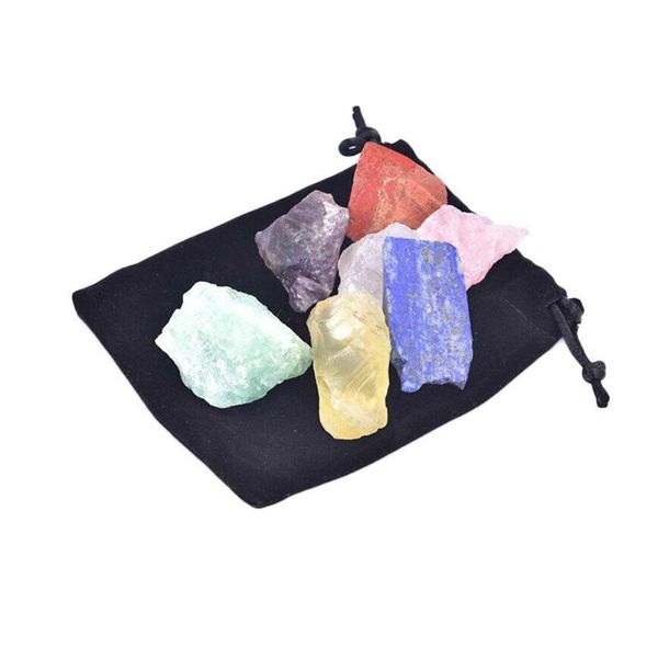 

decorative objects & figurines 7pcs/set natural rough stone crystal gift chakras collection black grain bag energy cloth unpolished seven la