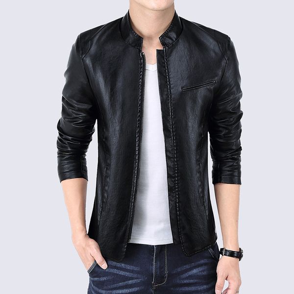 

new style selling casual men's jacket stand collar coat pu leather men, Black