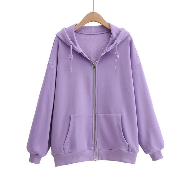 

women's hoodies & sweatshirts autumn and winter street fashion solid color loose hoodie women, casual all-match slimming zipper 6-color, Black