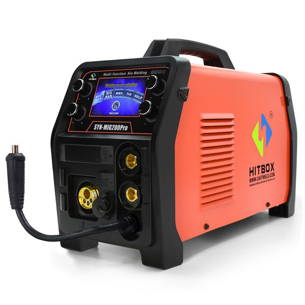 

hitbox 4 in 1 mig welder 110v/220v 200amp smart dc control igbt inverter tig mma stick mix gases gasless flux cored solid core wire welding