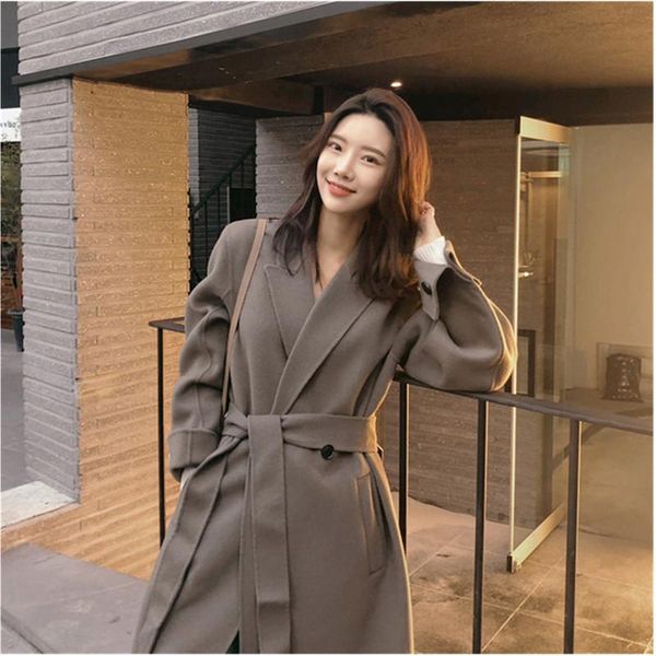 

women's wool & blends autumn winter woolen coat you womens clothing 2021 korean fashion thicken mid-length loose retro casual jacket fe, Black