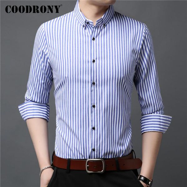 

coodrony long sleeve shirt men clothes spring autumn mens shirts business casual classic striped camisa social masculina c6021, White;black