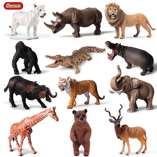 Oenux Classic Animali africani Alce Modello Action Figures Granchio Coccodrillo selvatico Figurine animali Giraffa Giocattolo educativo per i bambini Regalo C0220