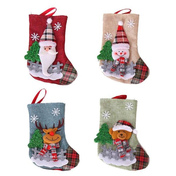 

christmas decorations santa socks tartan cloth dolls linen stocking tree pendant xmas ornaments gift bag merry decor for home 2022