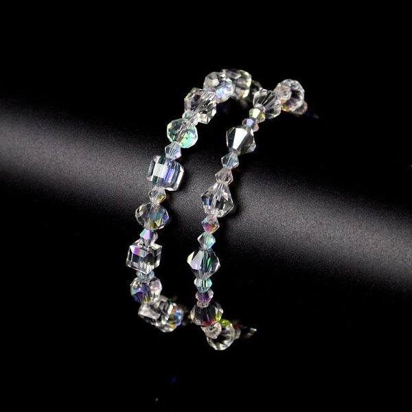 

link, chain 2021 fashion summer square crystals link stretch charm bracelets for women adjustable party jewelry, Black