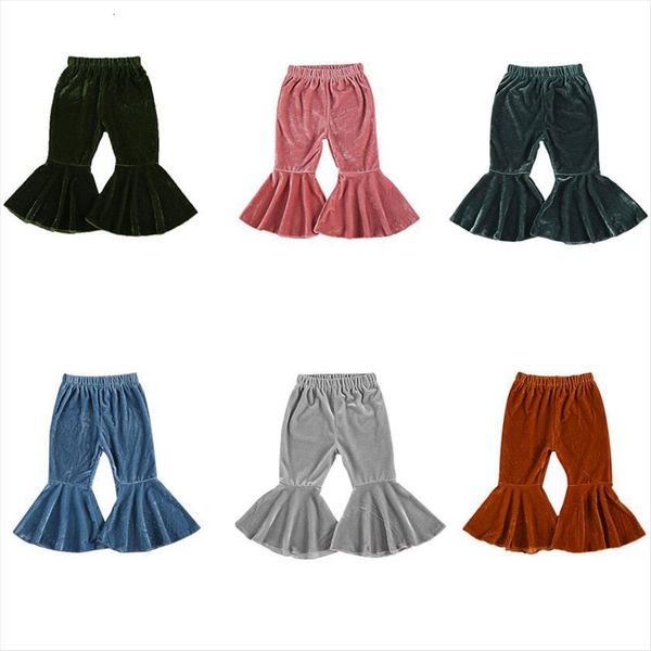 

0 6y toddler baby girls vintage flare pants 6 colors solid velvet boot cut long trousers autumn bottom kids, Blue