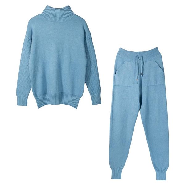 

women's two piece pants jsxdhk autumn winter women sweater sets turtleneck knitted thick warm pullovers 2 set + harem suit tracksuit, White