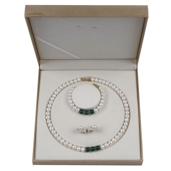 

earrings & necklace natural freshwater button potato shape real pearls three malaysian jade beads fine jewelry sets, Silver