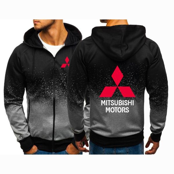

men's hoodies & sweatshirts 2021 spring gradient color mitsubishi motors printing commission male fashion cotton sport zipper jackets, Black