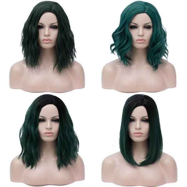 

fashion wig miss polaris dark green short curly hair, Black