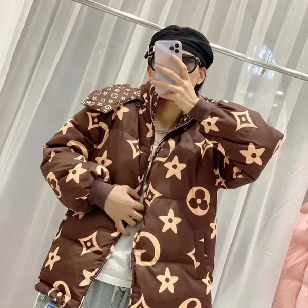 

[wear on both sides] off season new down thickened printing loose korean jacket versatile fashion bread suit trend, Black