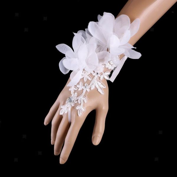 

bridal gloves bride fingerless lace flower rhinestone evening party women, White