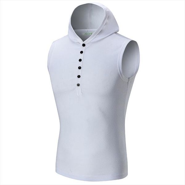 

summer mens solid color feature button design hooded casual vest, White;black