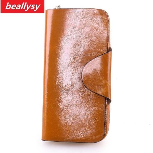 

wallets 2021 s first layer of cowhide female wallet zipper genuine oil wax leather long design lover men/women coin card, Red;black
