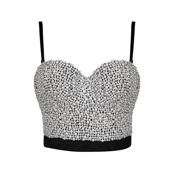 

women beading diamond decor camisole summer short tank party nightclub crop bustier tube 210527, White