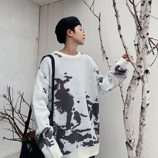 

new 2021 fashion tie dye men sweaters autumn pullovers men's korean hip hop streetwear oversized casual wsdg, White;black
